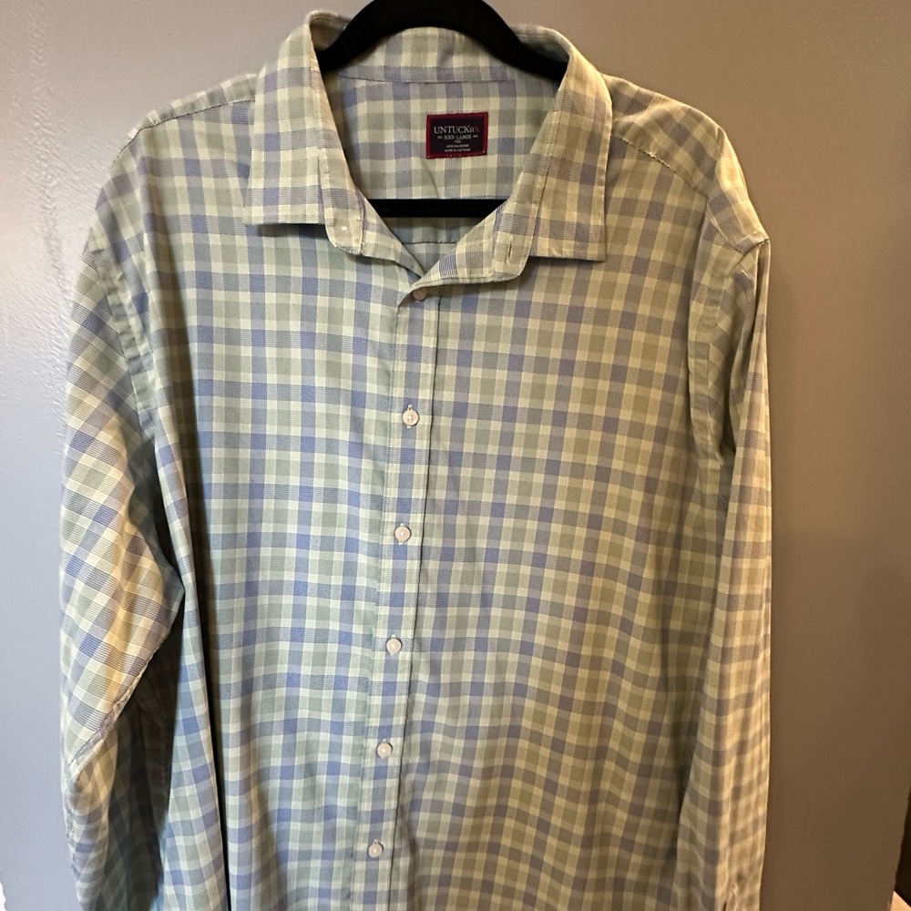 UNTUCKit 3xl Long Sleeve Button Down green/blue plaid shirt